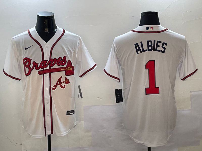 Men Atlanta Braves #1 Albies White Game 2024 Nike MLB Jersey style 3